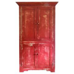 Vintage Painted Armoire or Cabinet with Pocket Doors, 20th Century