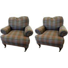 Pair of Upholstered Chairs with Down Cushion Seats, 20th Century
