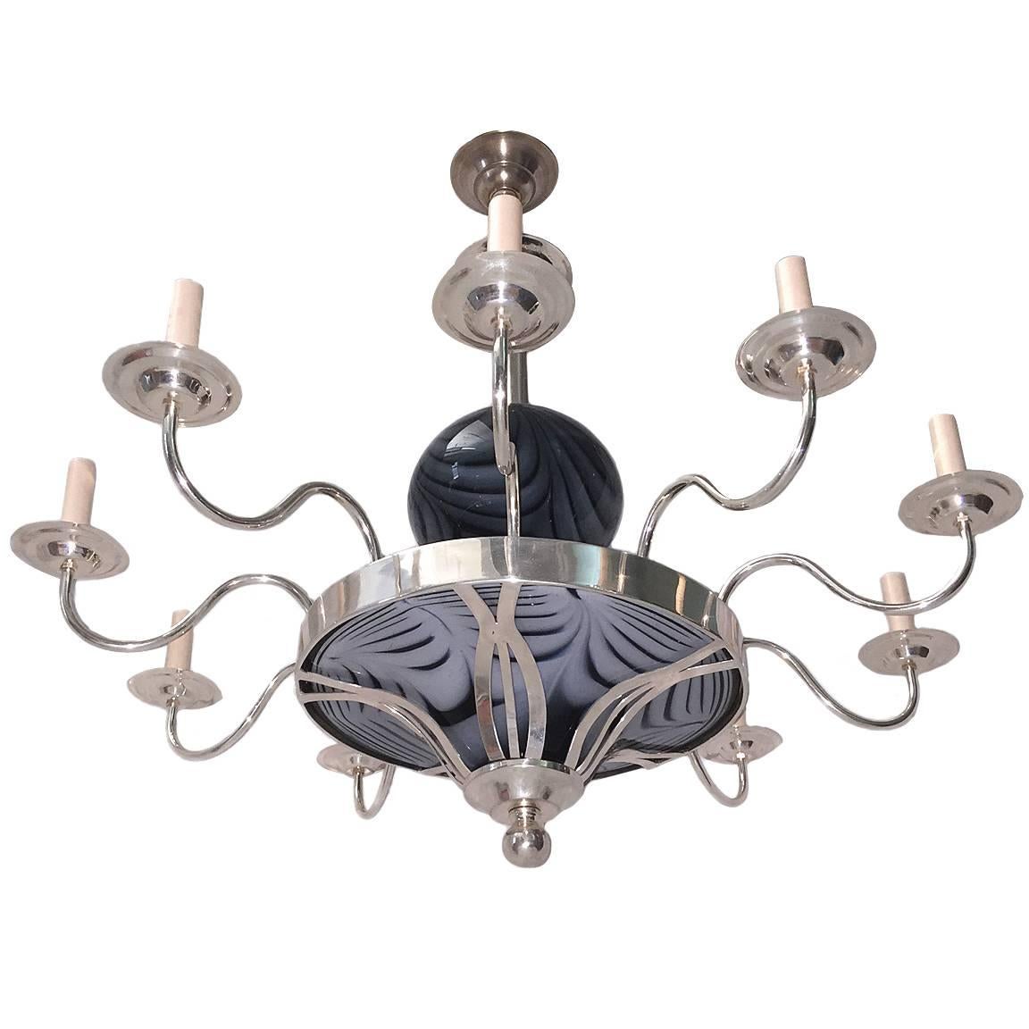 Lampadario placcato in argento Elementi in vetro artistico