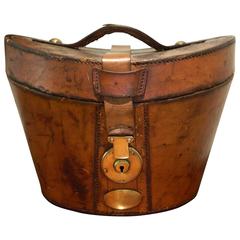 Antique English Leather Hat Box, Late 19th Century