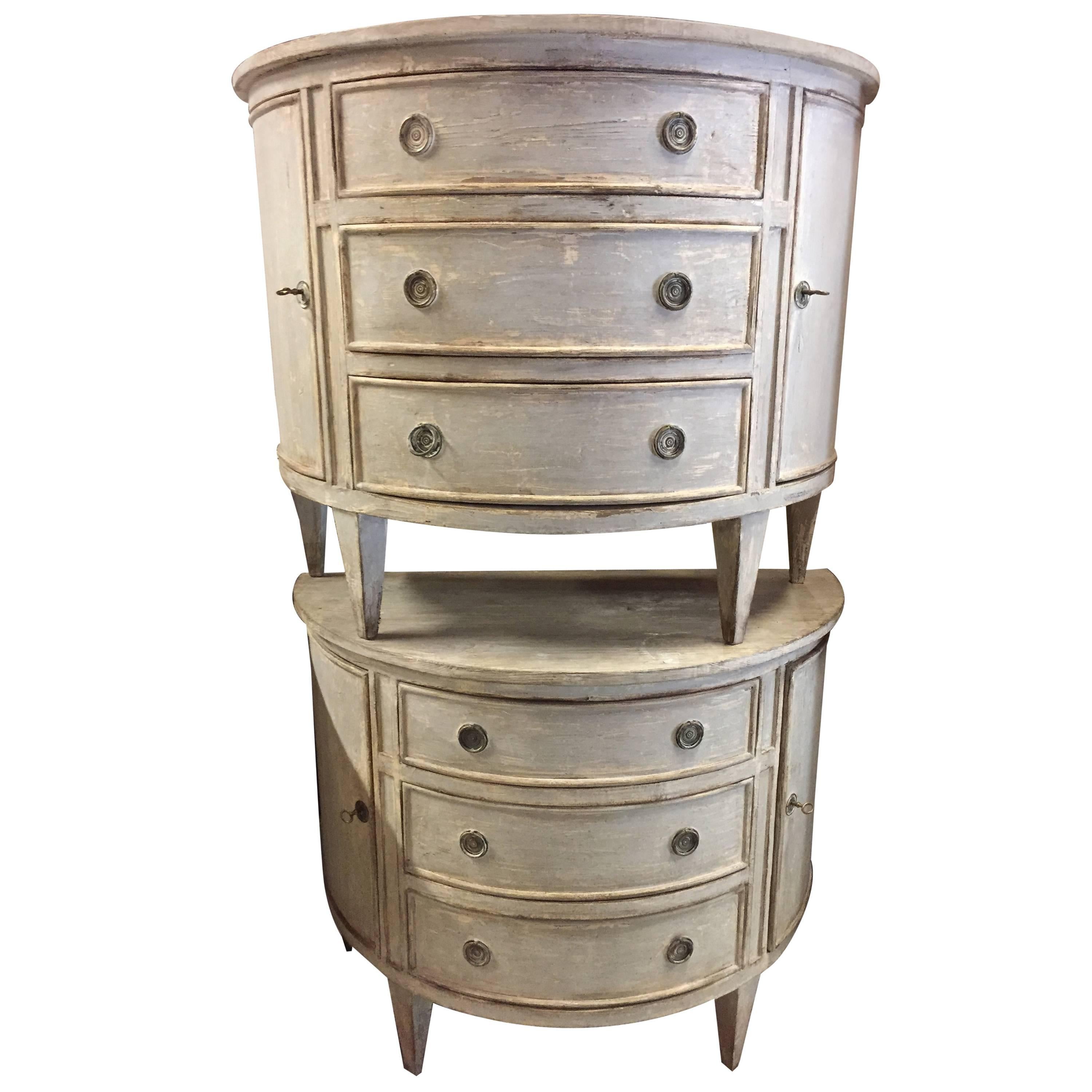 Pair of Painted Demilune Cabinets Commodes, Early 20th Century