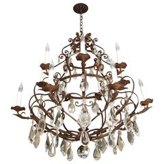 Grand Fourteen-Light Iron and Crystal Chandelier 3