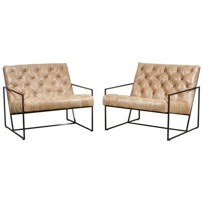 Pair of Tufted Thin Frame Lounge Chair by LawsonFenning For Sale at