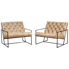 Pair of Tufted Thin Frame Lounge Chair by Lawson-Fenning