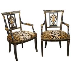 Superb Pair of Regency Armchairs with Scalamandre "Leopard"