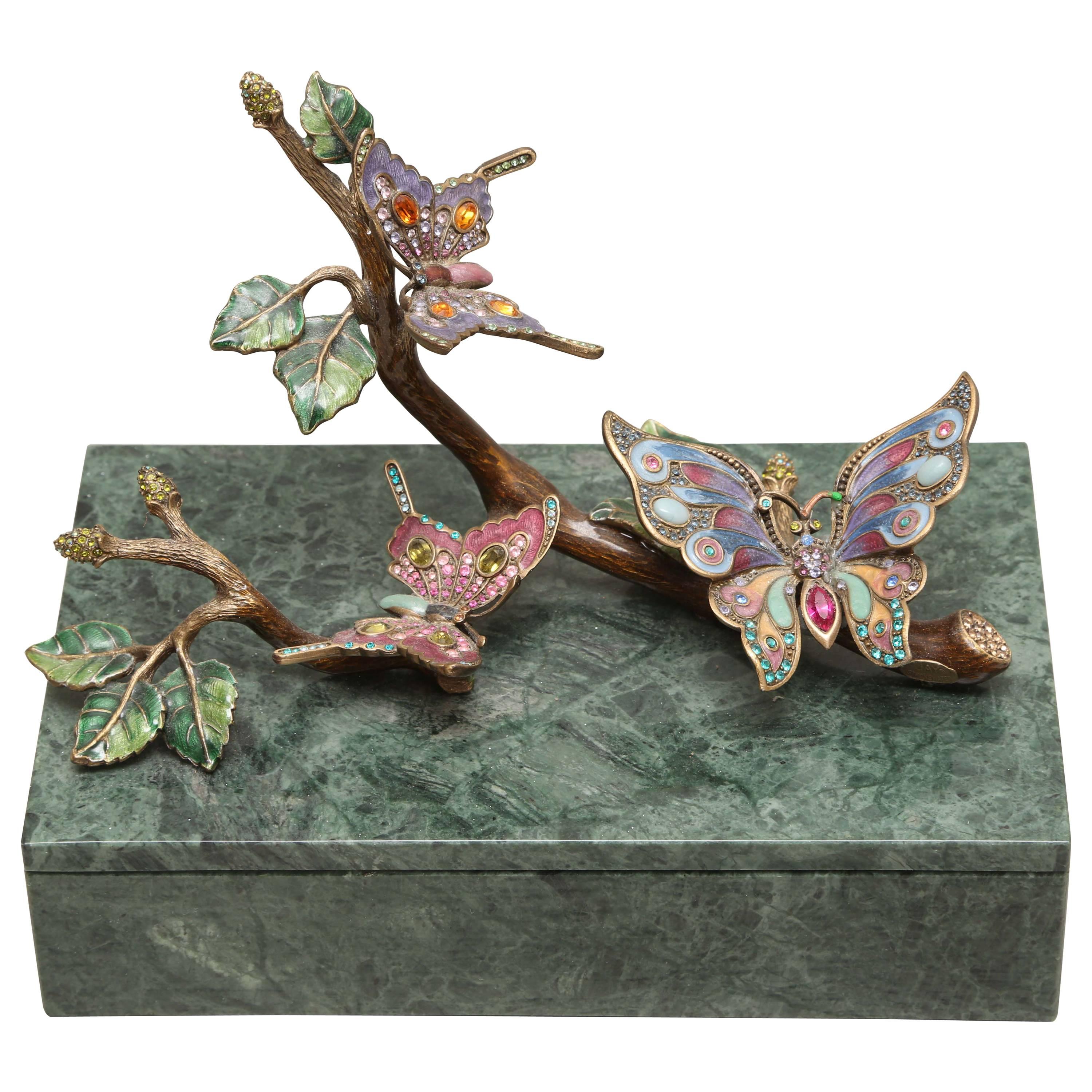 Marble and Enamel Butterfly Box by Jay Strongwater