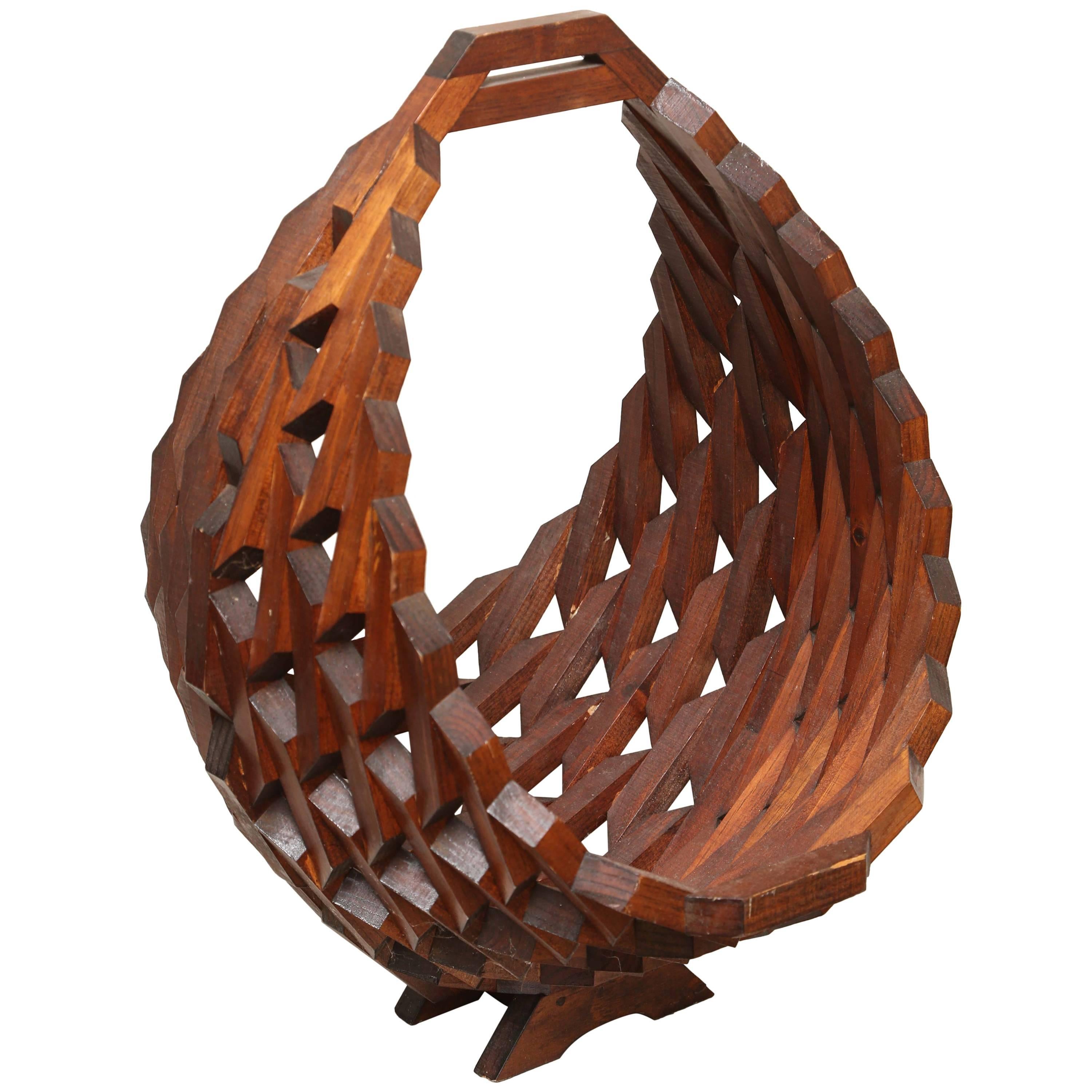 Arts & Crafts Style Mid-Century Wood Magazine Basket