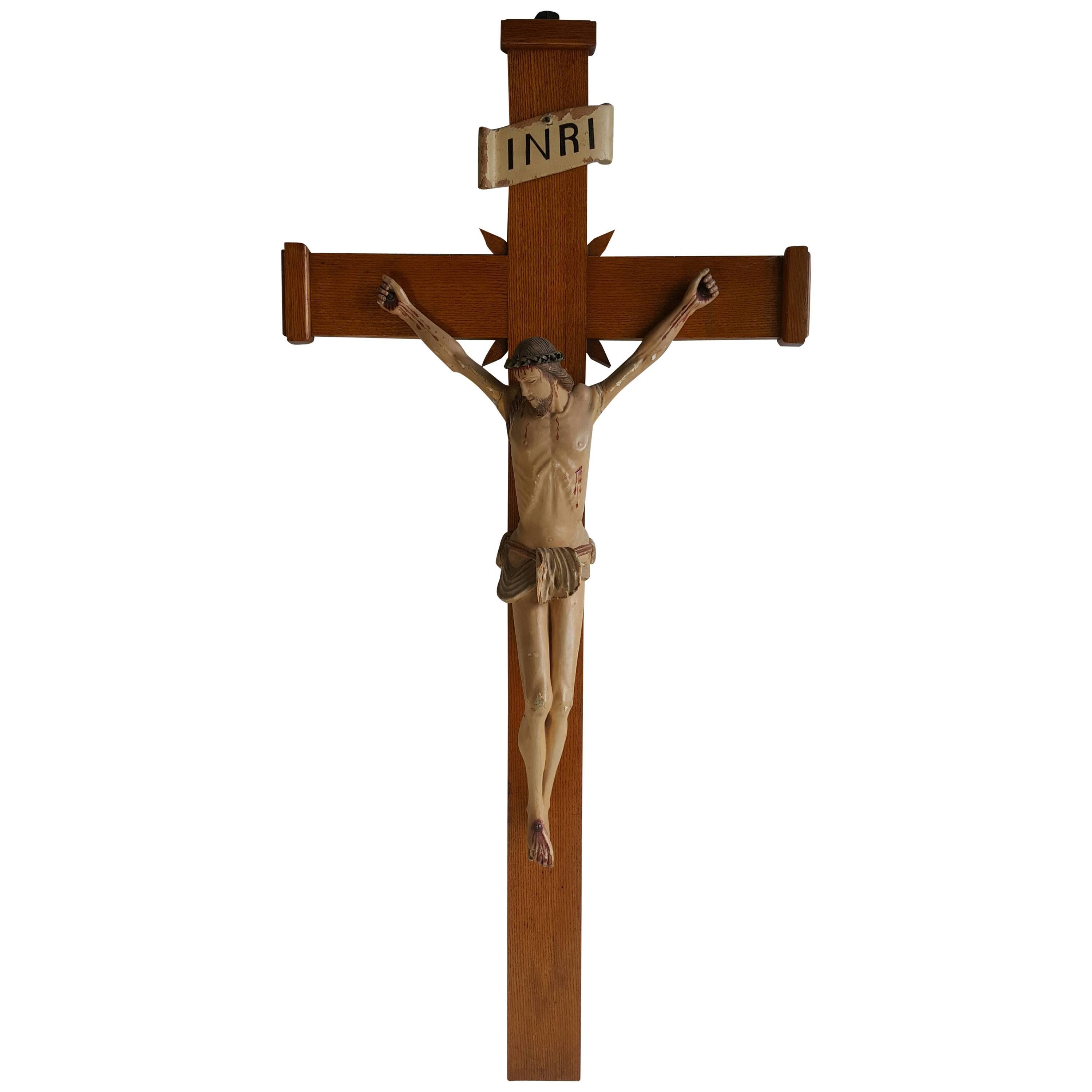 20th Century Antique Carved Wood Crucifix