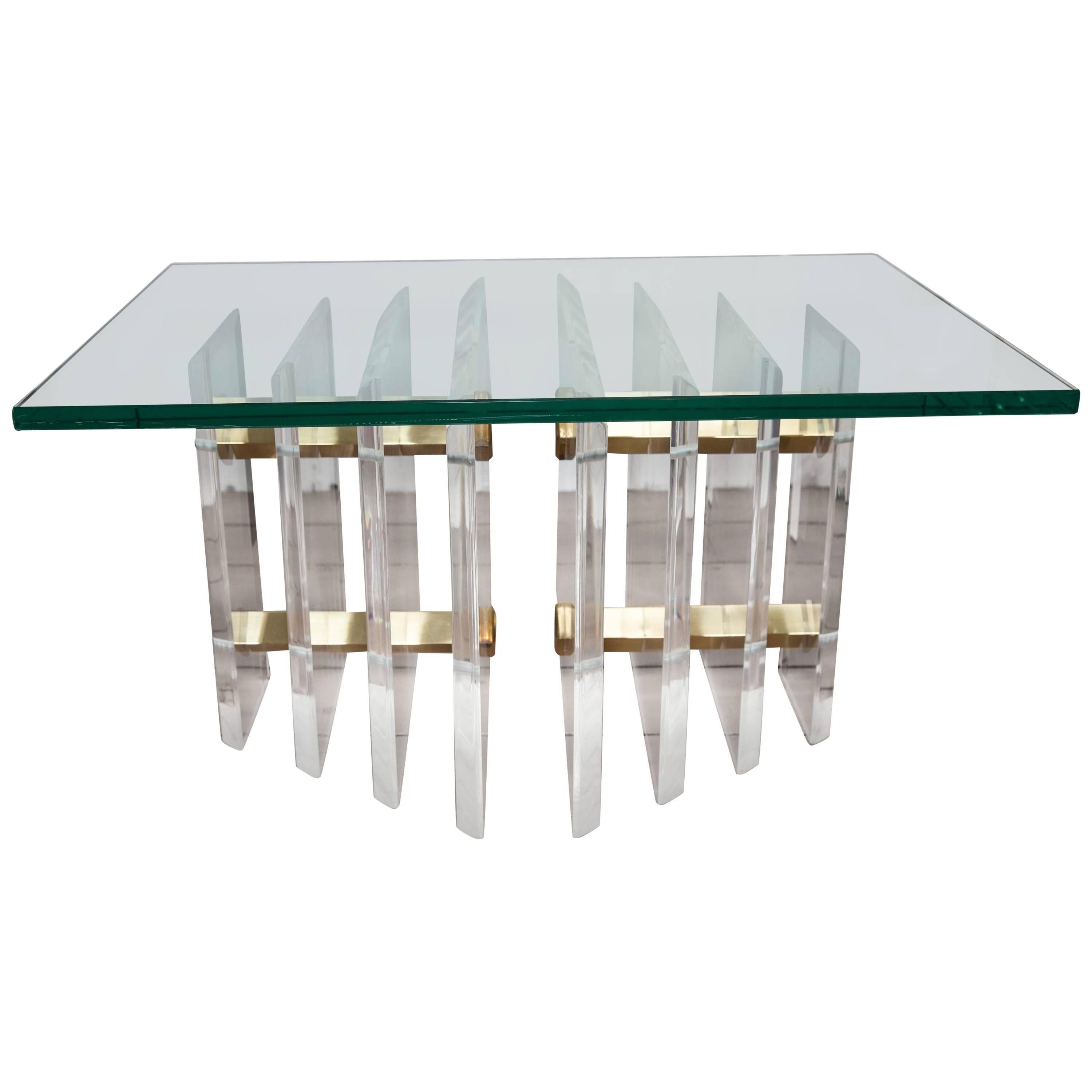 Chrome, Brass and Lucite Glass Top Table