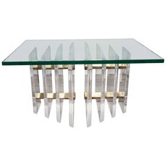 Chrome, Brass and Lucite Glass Top Table