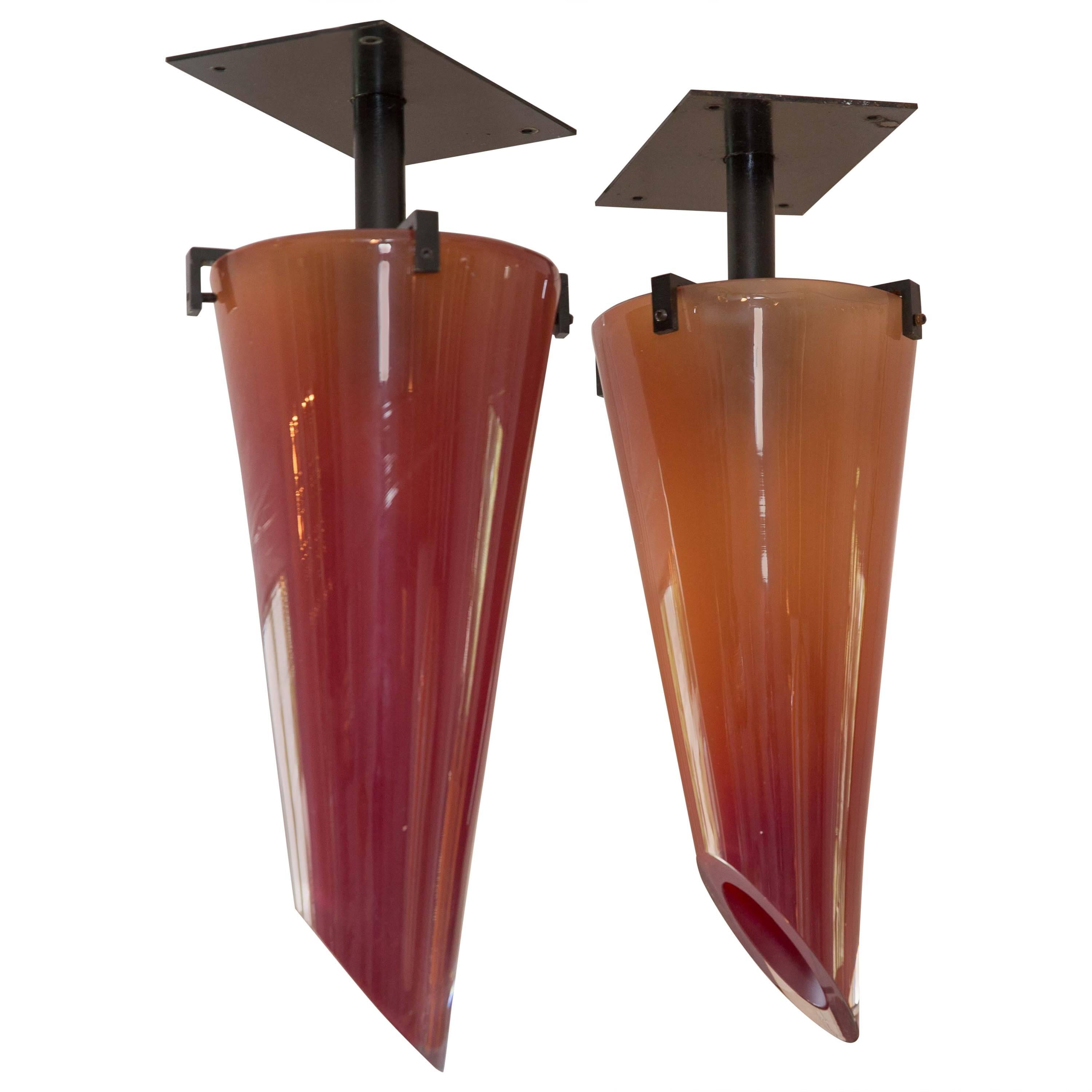Pair of Amber Glass Chandeliers, by Seguso
