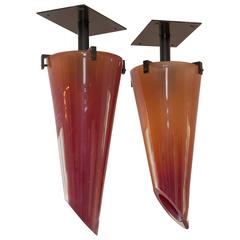 Pair of Amber Glass Chandeliers, by Seguso