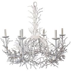 Faux Coral Metal Chandelier with Six Candelabras