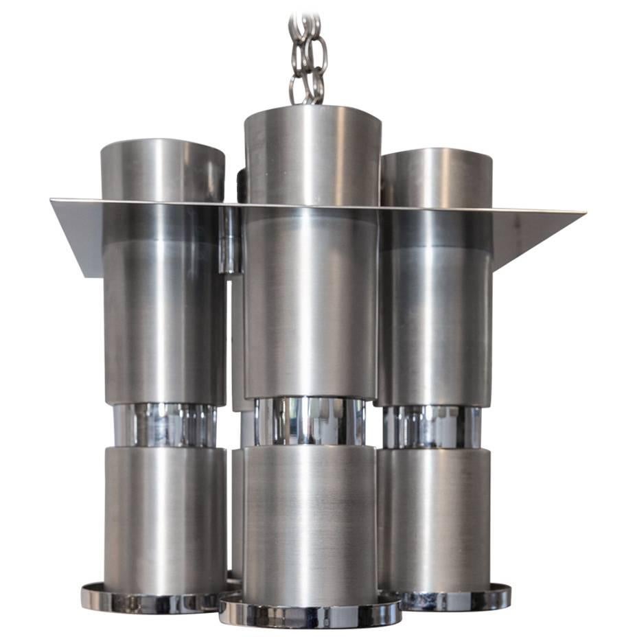 Chrome and Brushed Chrome Chandelier with 4 Cylindrical Receptacles