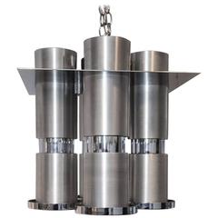 Chrome and Brushed Chrome Chandelier with 4 Cylindrical Receptacles