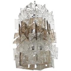 Murano Smoky and Clear Square C-Link Glass Chandelier by Mazzega