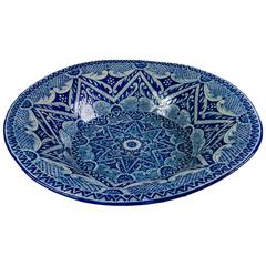 Blue and White Mexican Talavera Lebrillo with Baroque Design