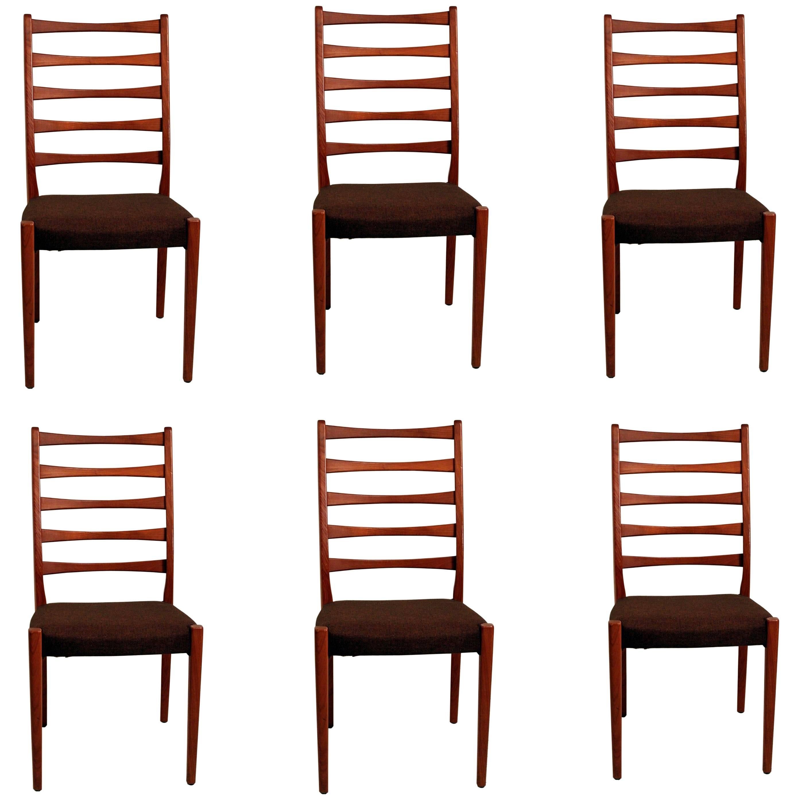 Set of Six Scandinavian Modern Teak Ladderback Dining Chairs by Svegards