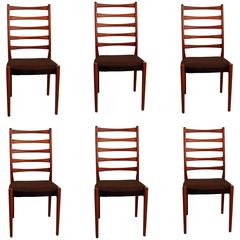 Set of Six Scandinavian Modern Teak Ladderback Dining Chairs by Svegards