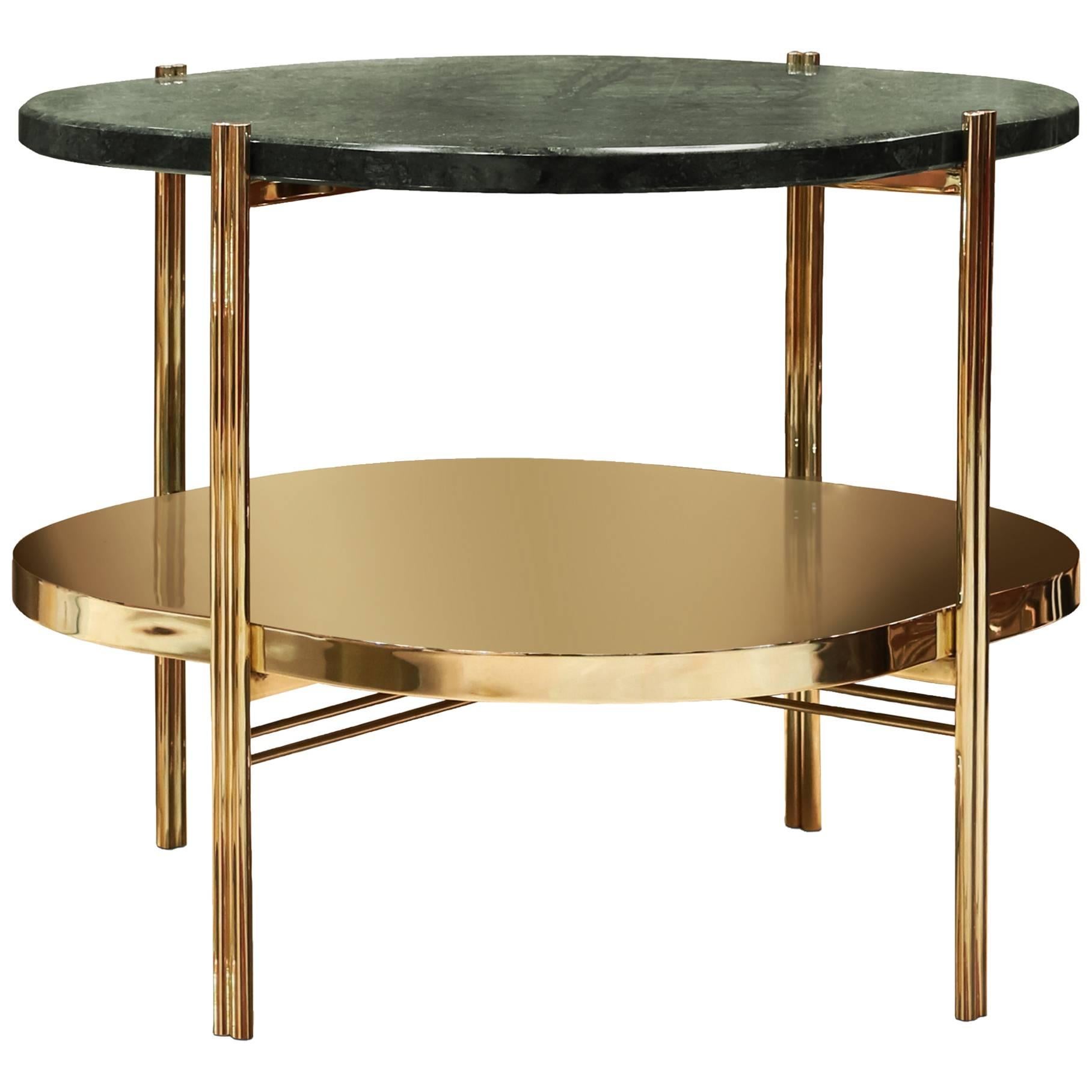 Mid-Century Modern Style European Marble and Brass Two Ledge Round Side Table For Sale