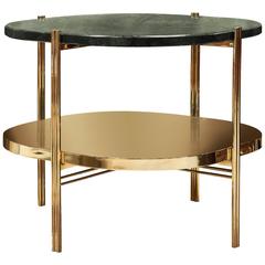 Mid-Century Modern Style European Marble and Brass Two Ledge Round Side Table