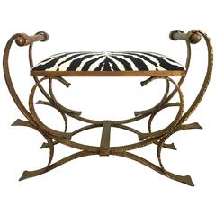 Gilt Wrought Iron Bench Stool with Zebra Print Cushion 11