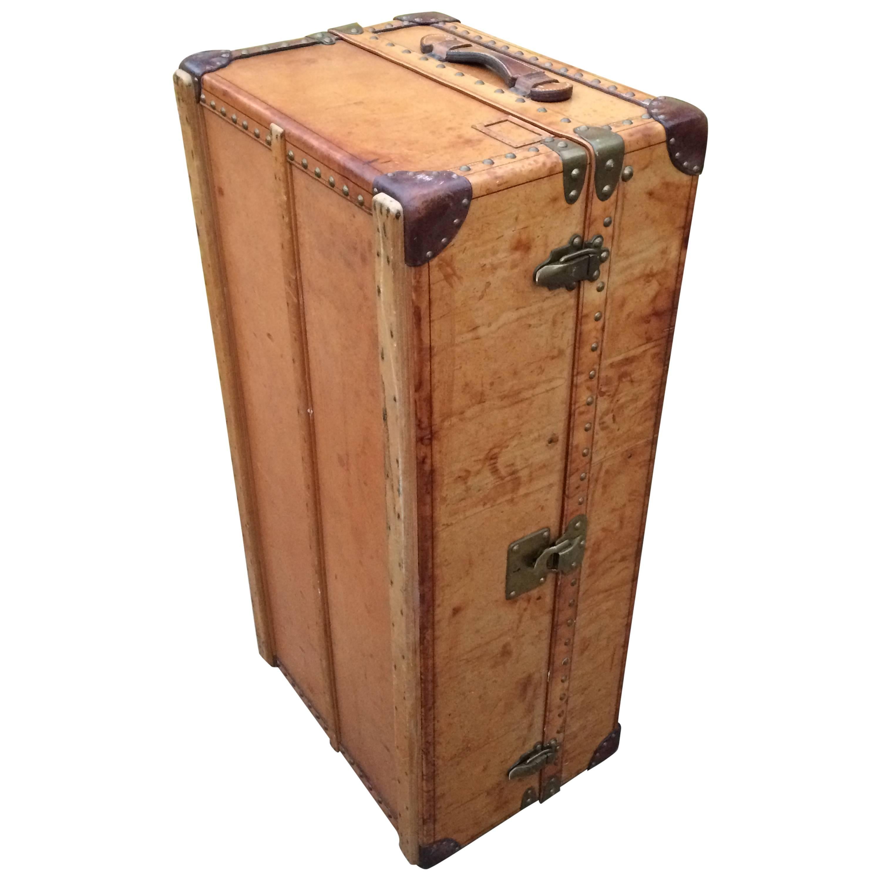 Antique Louis Vuitton Leather Steamer Wardrobe Trunk Goyard era Purse suitcase  For Sale