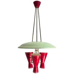 Italian Disc Chandelier with Diabolo Shaped Sconces 7