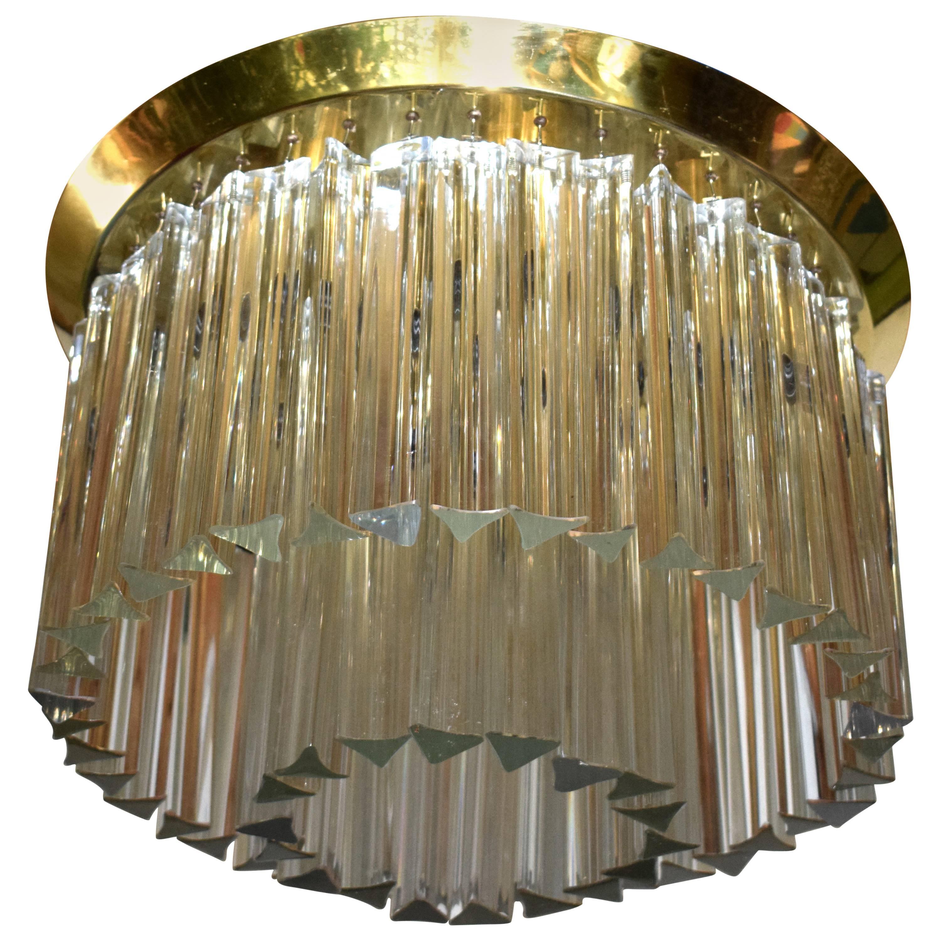 Huge Kalmar Two-Tier Murano Glass Flush Mount with Venini Triedri Crystals For Sale