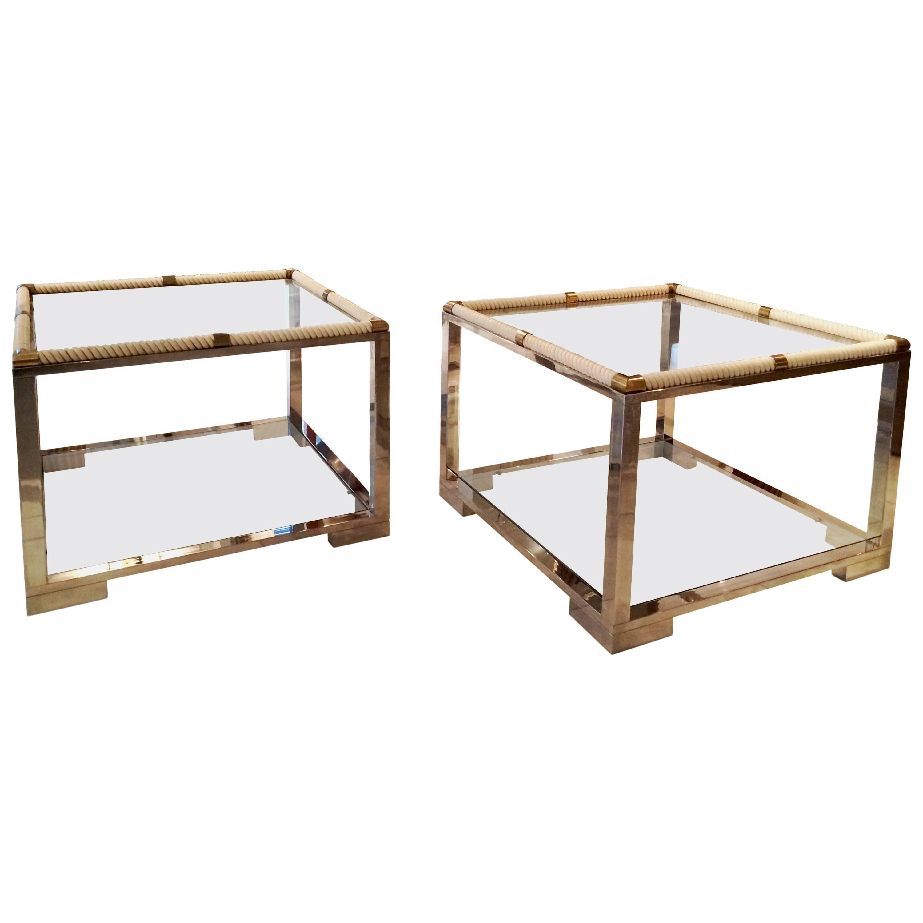 Pair of Double-Tier Side Tables by Tommaso Barbi For Sale