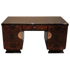 Two Sided Art Deco Desk with Burl Wood Doors
