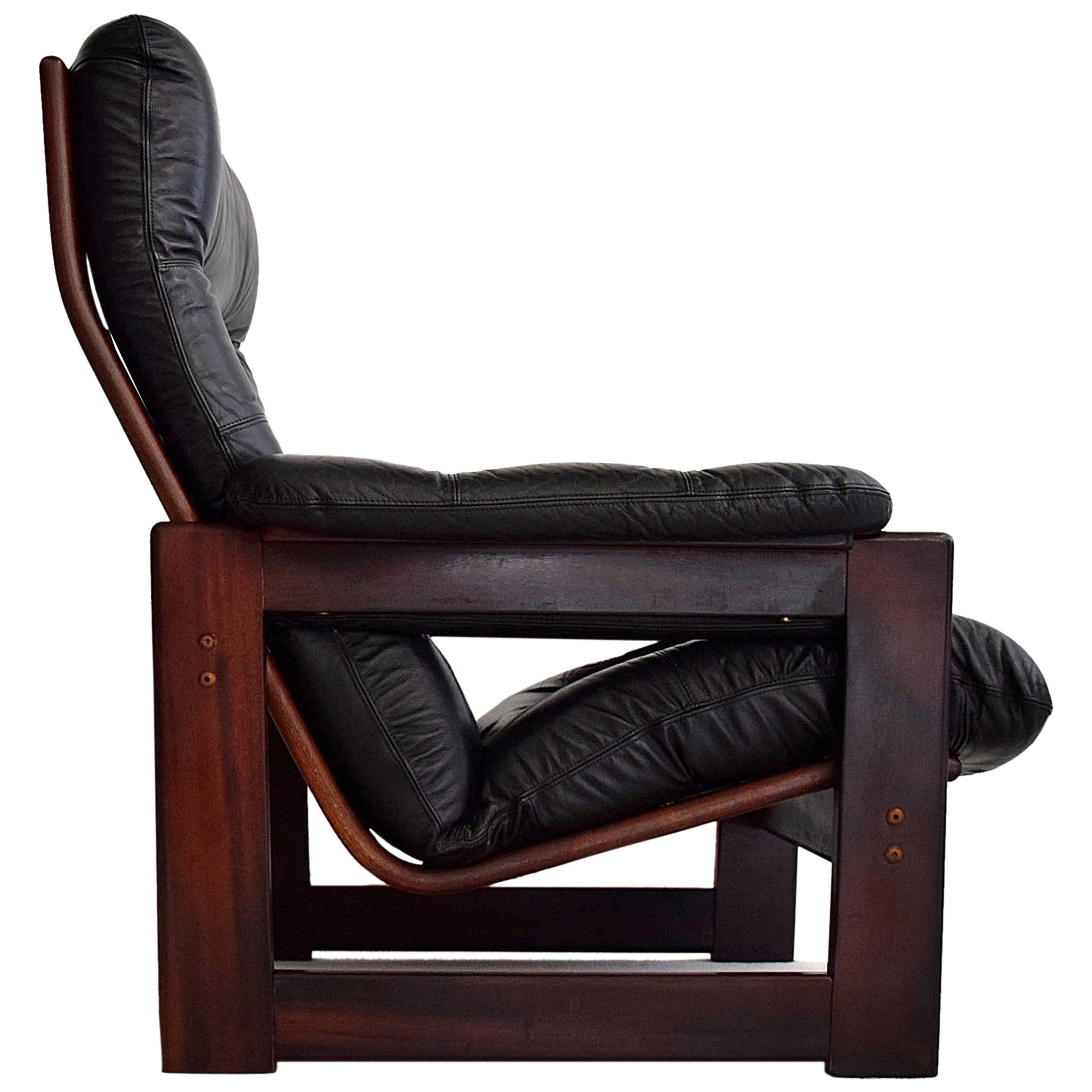 Coja High Back Leather and Mahogany Lounge Chair