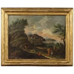 18th Century Italian Painting Depicting Landscape with Characters