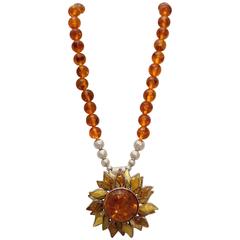 Retro Natural Baltic Amber Necklace Mounted in Sterling Silver