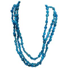 Retro Arizona Sleeping Beauty Three Strand Necklace, Natural Turquoise Nuggets