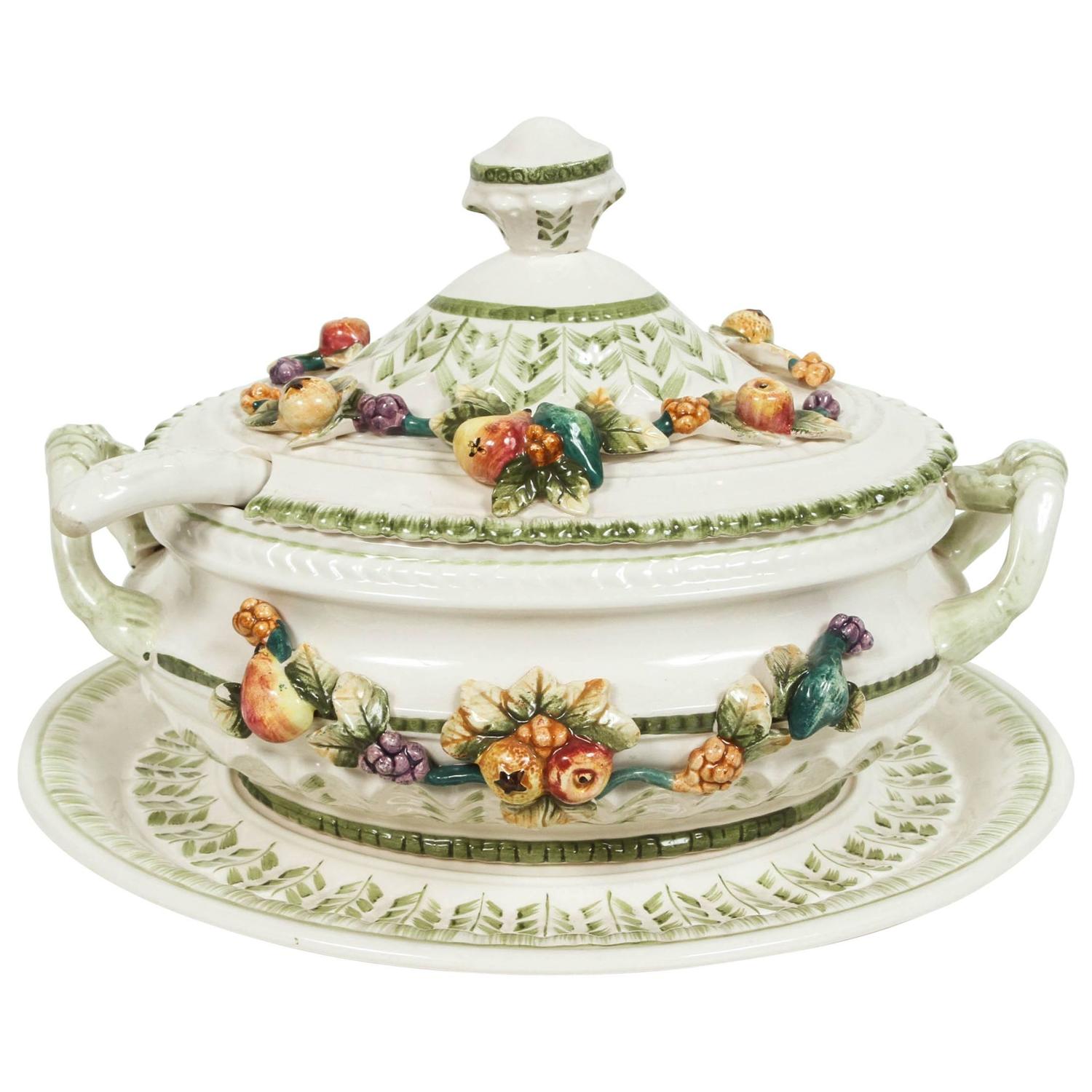Italian Tureen with Ladle and Tray For Sale at 1stdibs