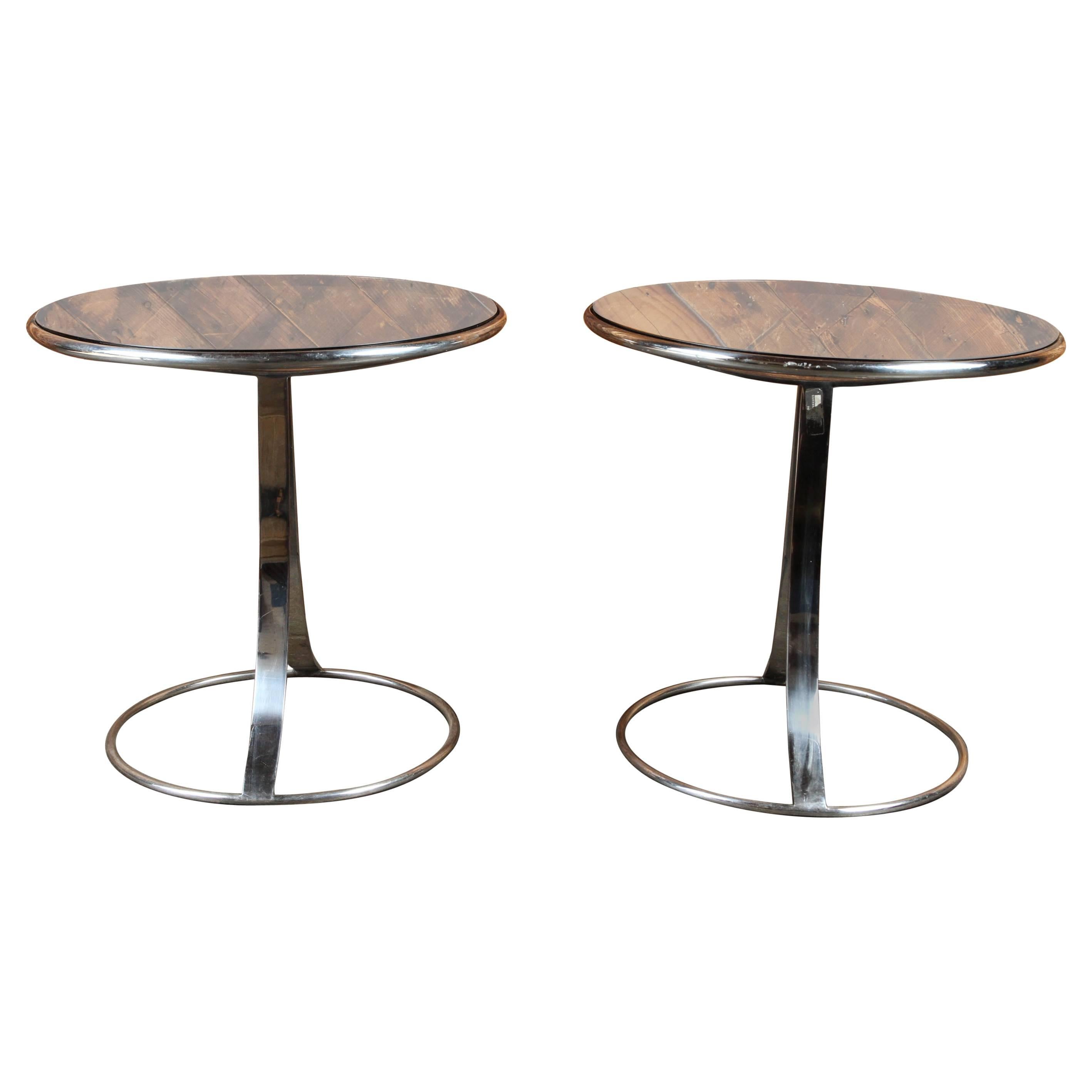 Gardner Leaver for Steelcase Chrome and Smoked Glass Pair Side Tables For Sale