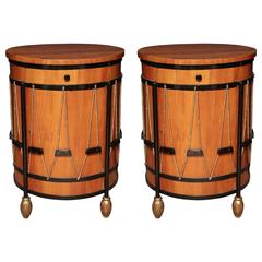 Unusual Pair of Italian Drum Form Cabinets