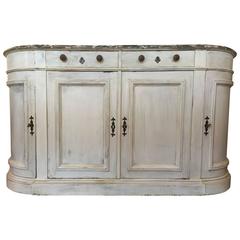 Antique French Painted Demilune Buffet/Sideboard with Faux Marble Top