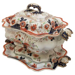 Antique English Ironstone Tureen with Lid and Under-Tray from the Early 19th Century