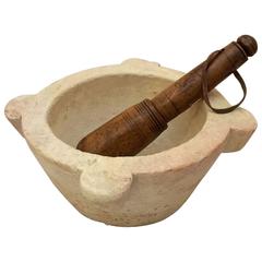 Antique French Stone Mortar with Fruitwood Pestle from the 19th Century