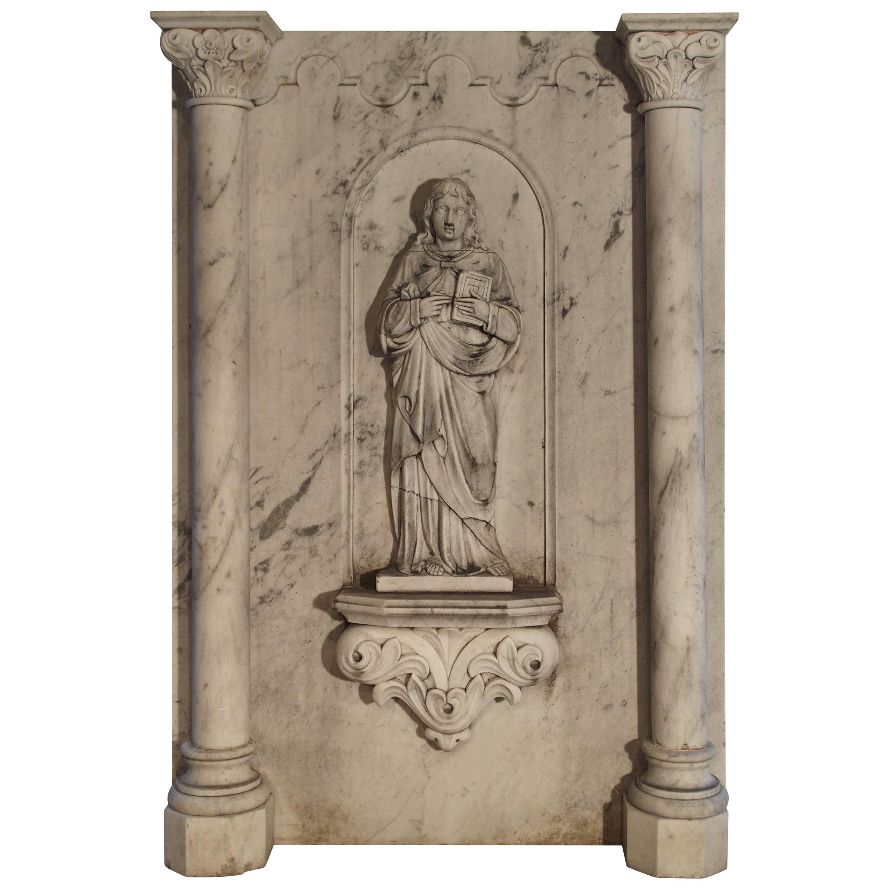 Large Antique Carrara Marble Plaque of a Saint
