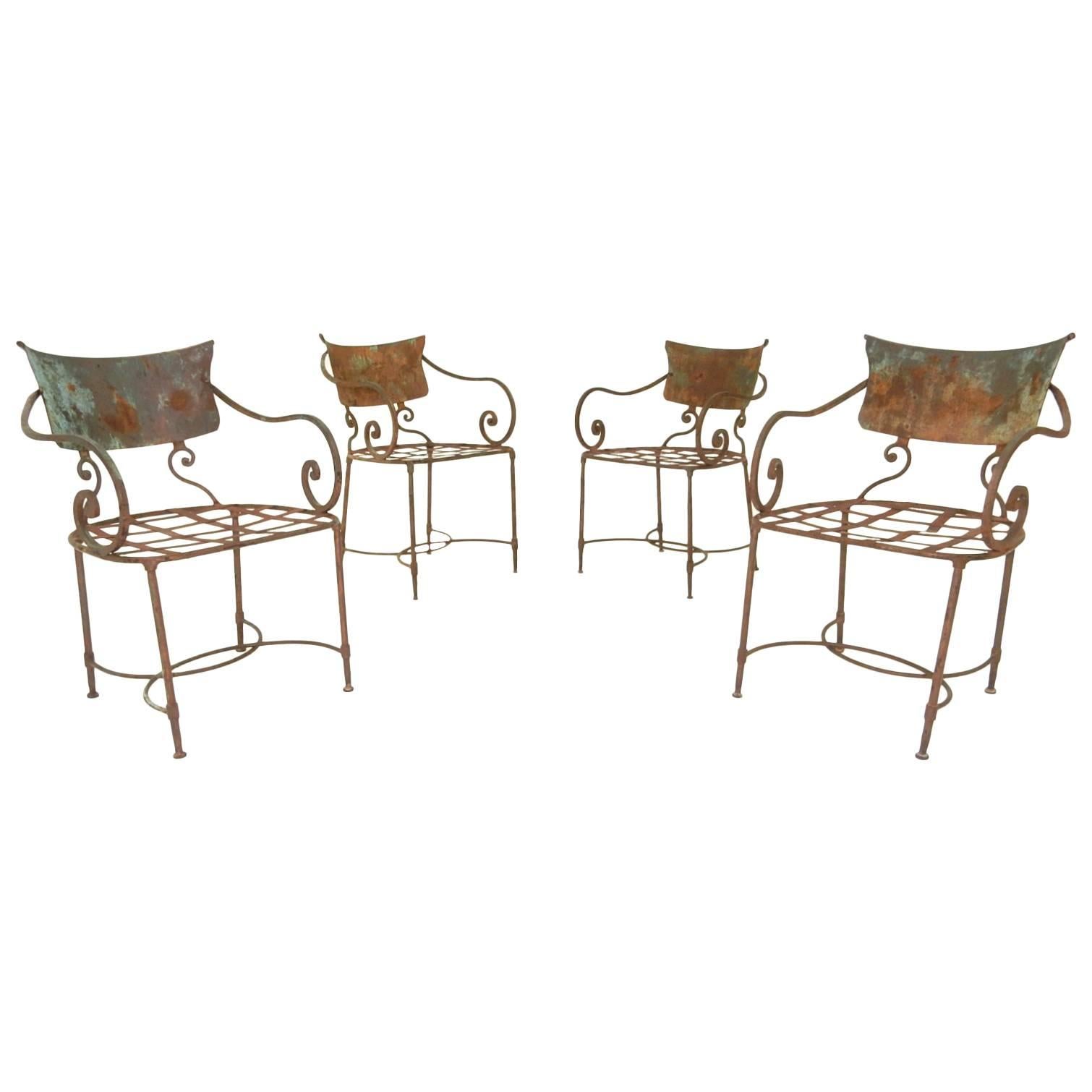 French Art Nouveau Sculptural Iron Garden Patio Chairs