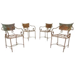 French Art Nouveau Sculptural Iron Garden Patio Chairs