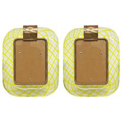 Pair of Murano Green and Yellow Glass Photo Frames by Barovier e Toso