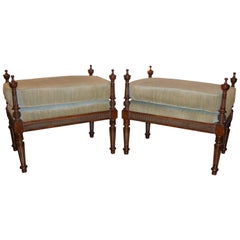 Pair of Louis XVI Style Tabouret Stools Column Form Footstools Over stuffed