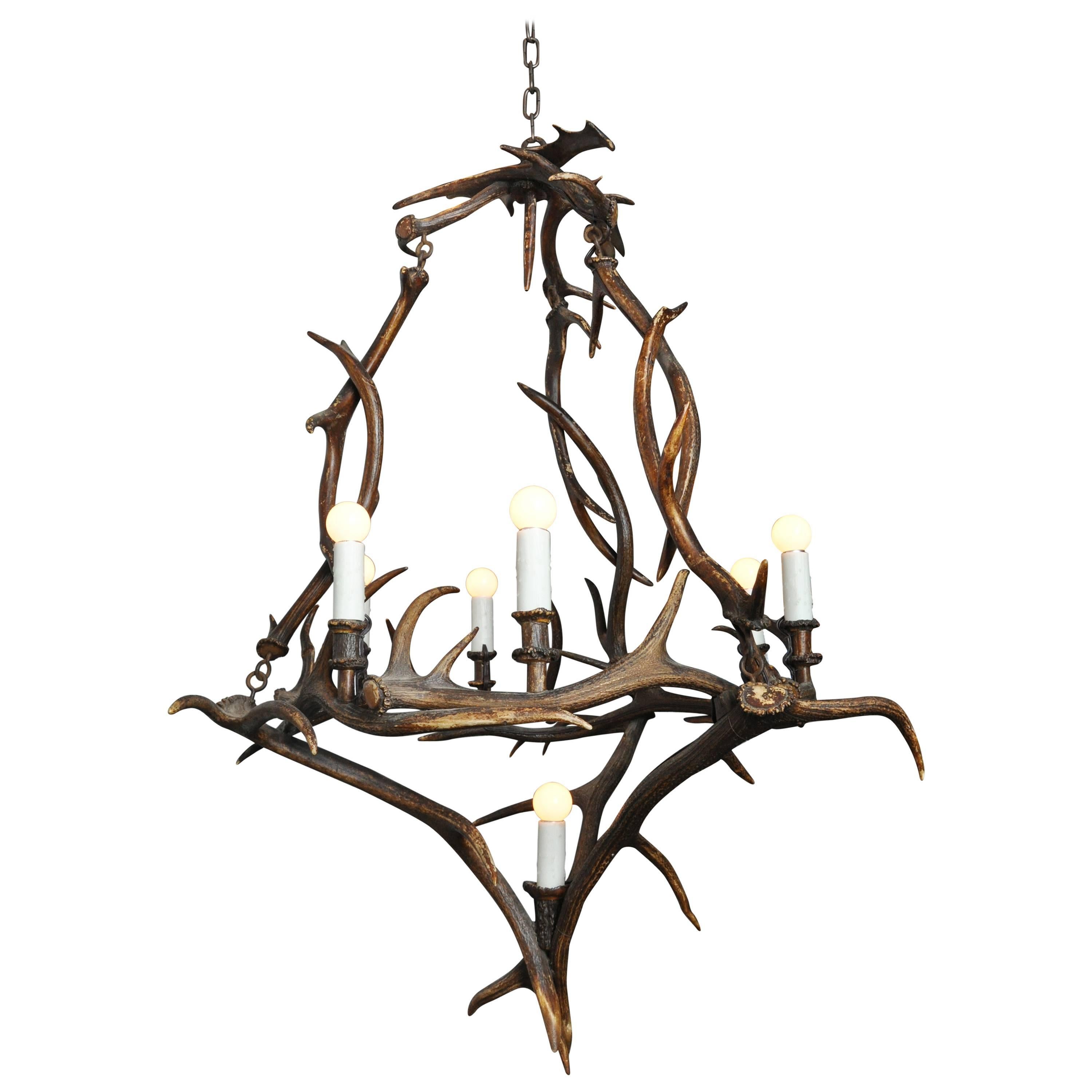18th Century Bavarian Antler Chandelier Found in Germany For Sale