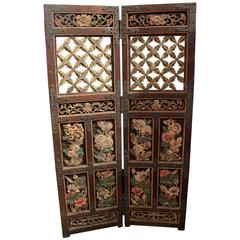 Antique Japanese Iron Mounted Two-Panel Screen
