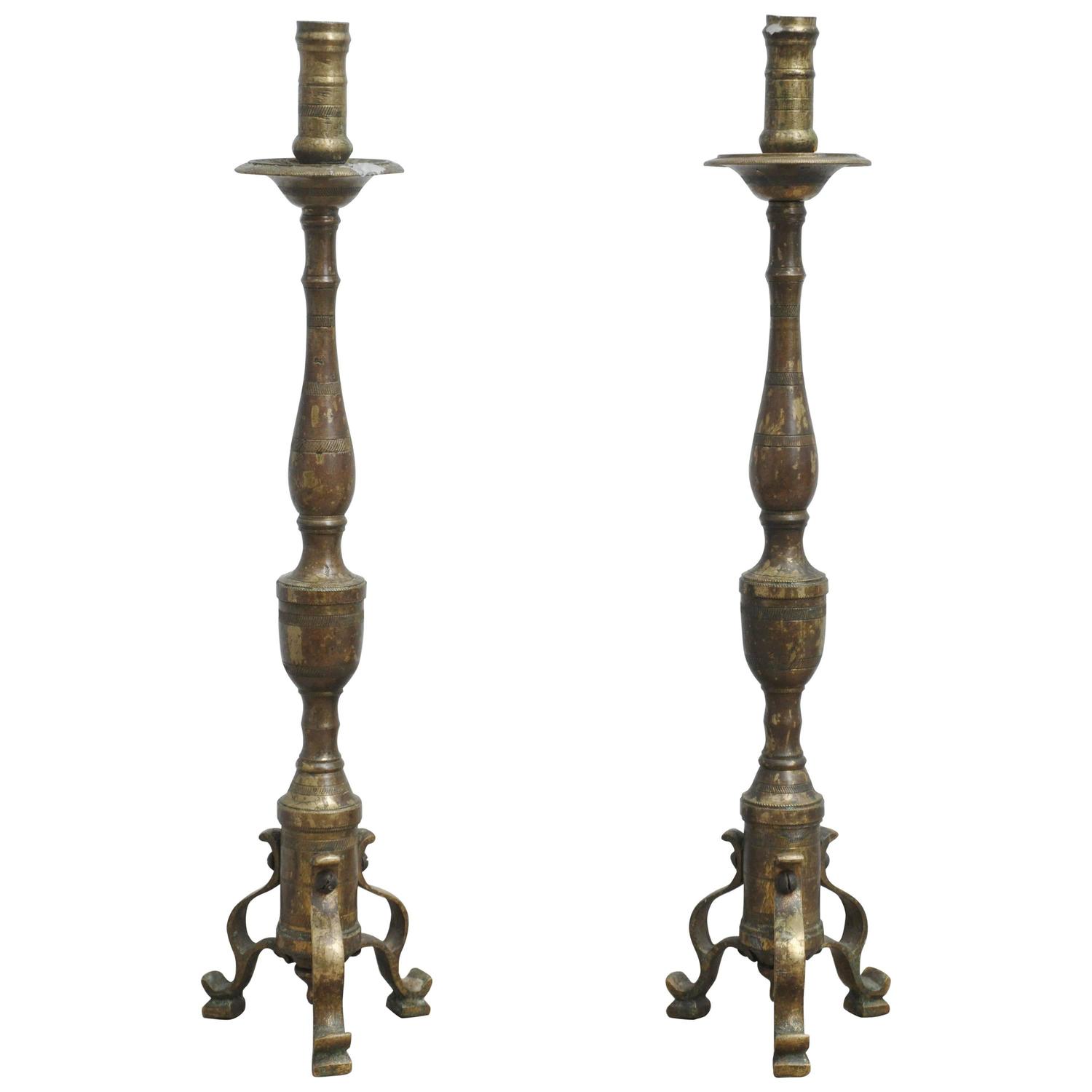 19th Century Byzantine Style Roman Brass Candle Holders For Sale at 1stdibs