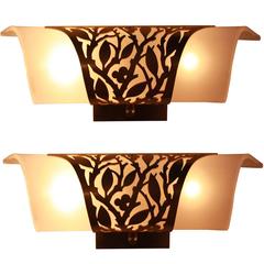 Stunning Pair of Lucite and Bronze Wall Sconces